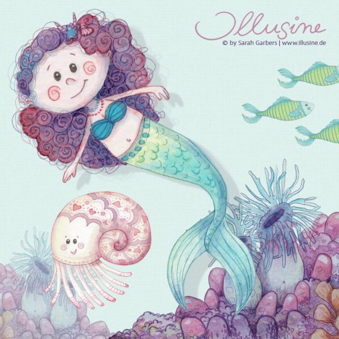 Unterwasserwelt Meerjungfrau Clipart Aquarell Illustration