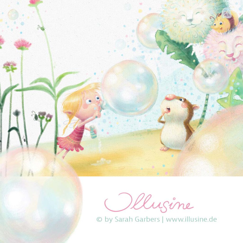 Seifenblasen,elfe,hamster, illustration, www.illusine.de, copyright sarah garbers
