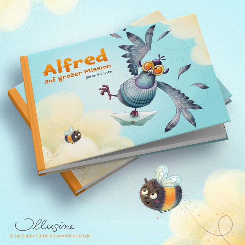 Kinderbuch Bilderbuch Brieftaube Biene süß witzig Humor Fliegen Mockup