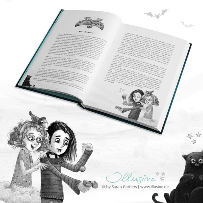 Beispielseite Jugendbuch Kinderbuch Vampirmädchen Hexe Vignette