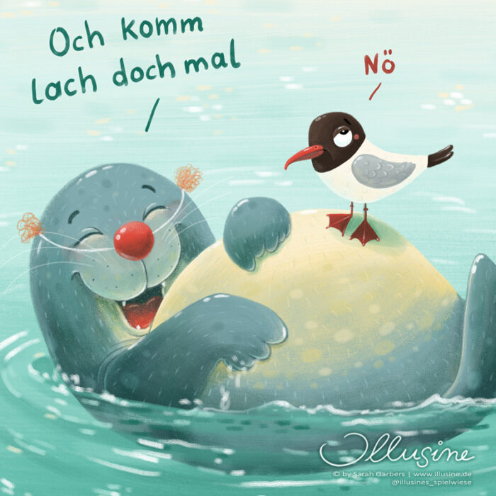 copyright by sarah garbers illustration robbe mowe seal seagull kinderbuch bilderbuch kinder verlag illustration