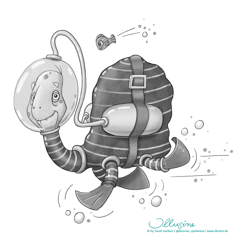 Kinderbuch, Reihe, Vignette, schwarz-weiß, Schildkröte, lustig